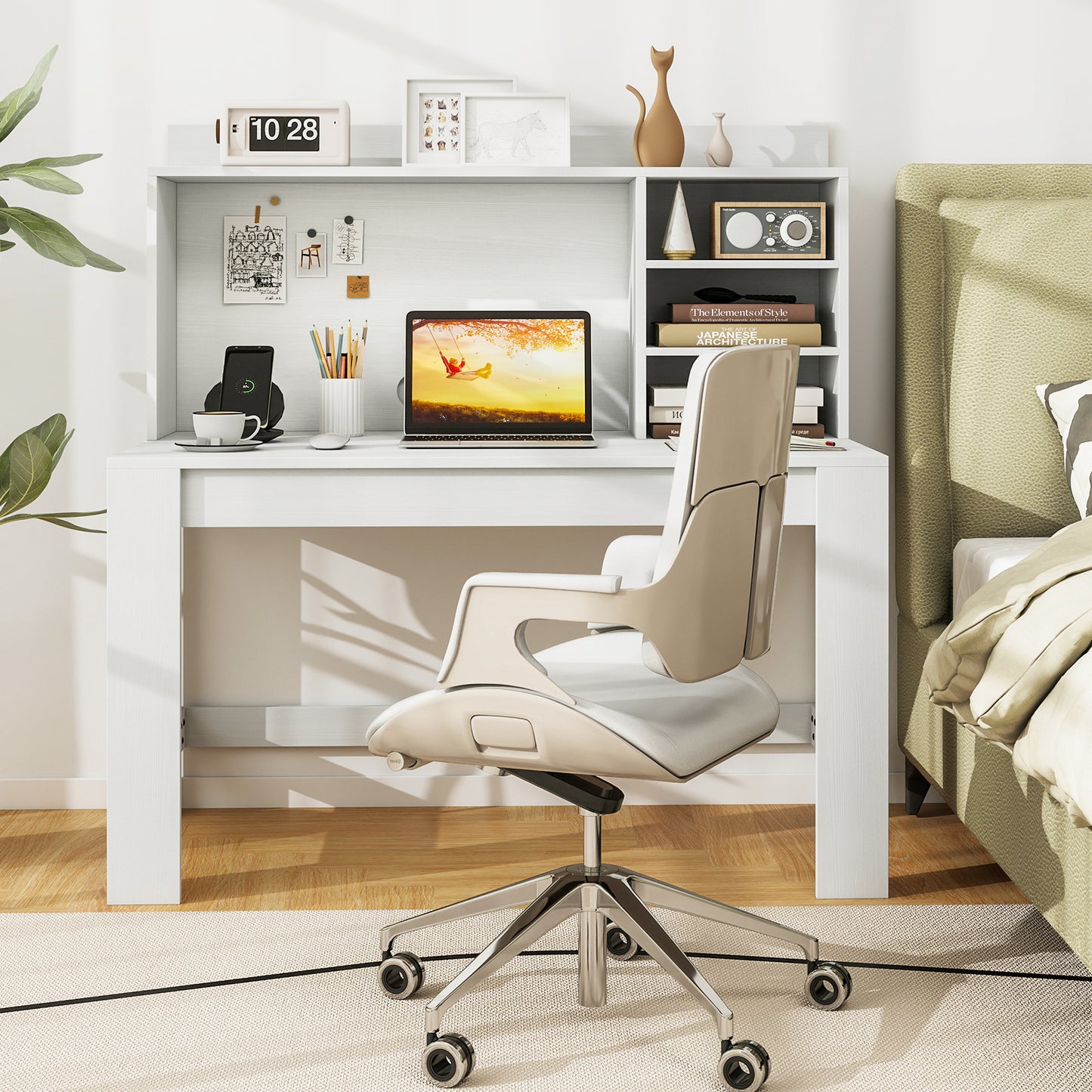 48 Inch Writing Computer Desk with Anti-Tipping Kits and Cable Management Hole-White