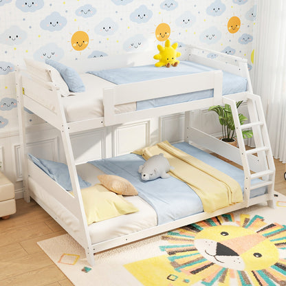 Twin Over Full Low Bunk Bed with Reversible Ladder-Gray