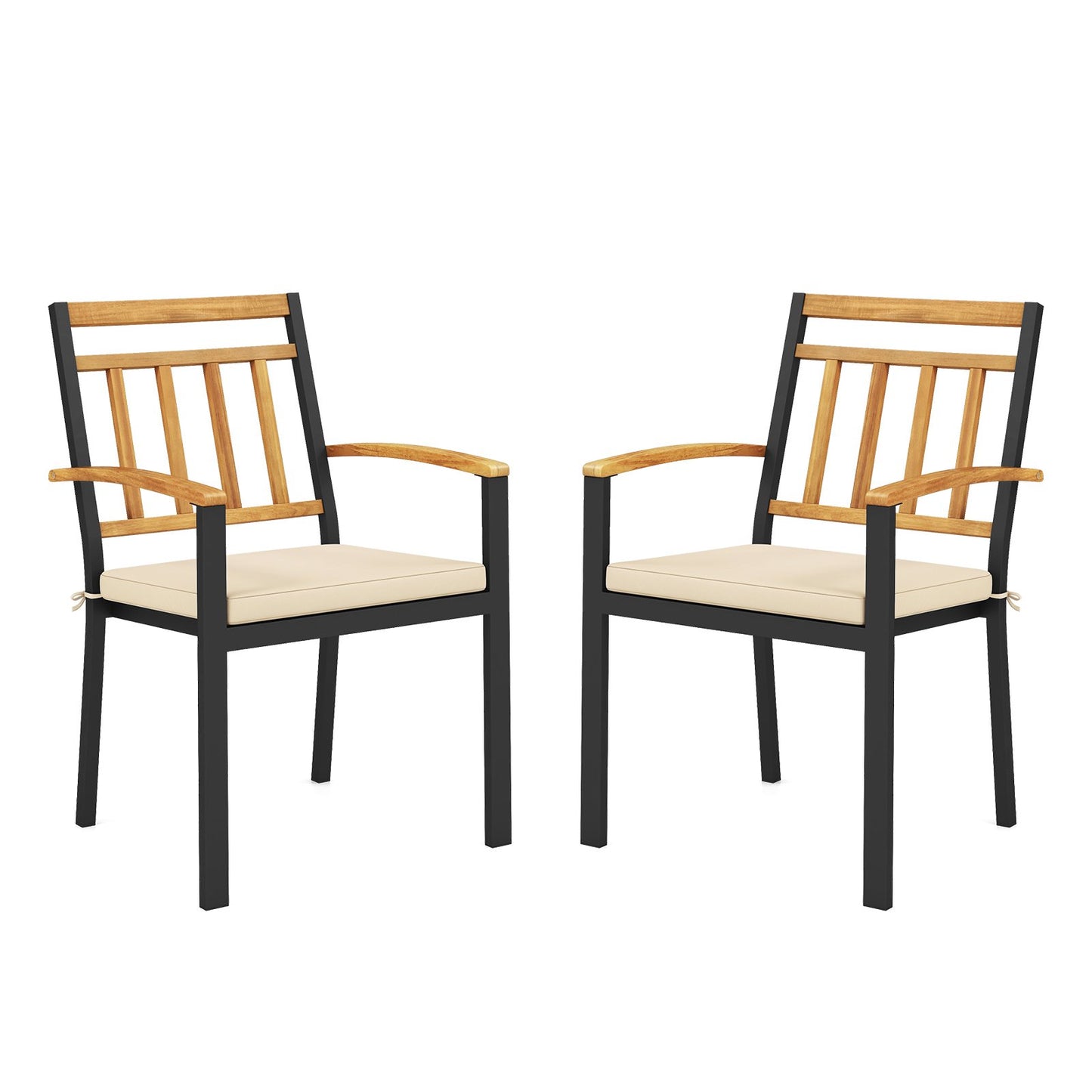 Set of 2 Patio Dining Chairs with Removable Padded Cushions-17 Inches