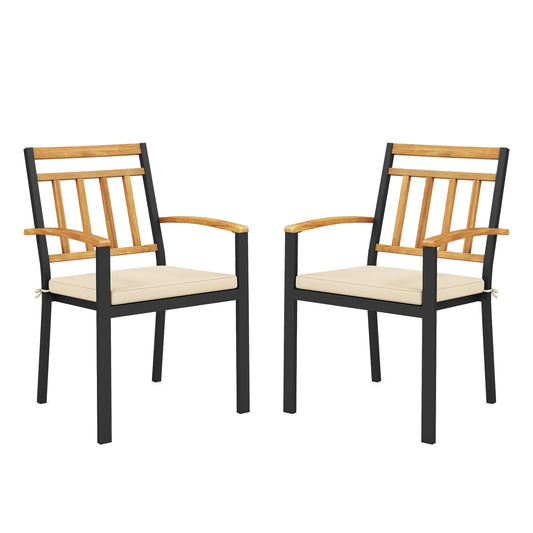 Set of 2 Patio Dining Chairs with Removable Padded Cushions-17 Inches