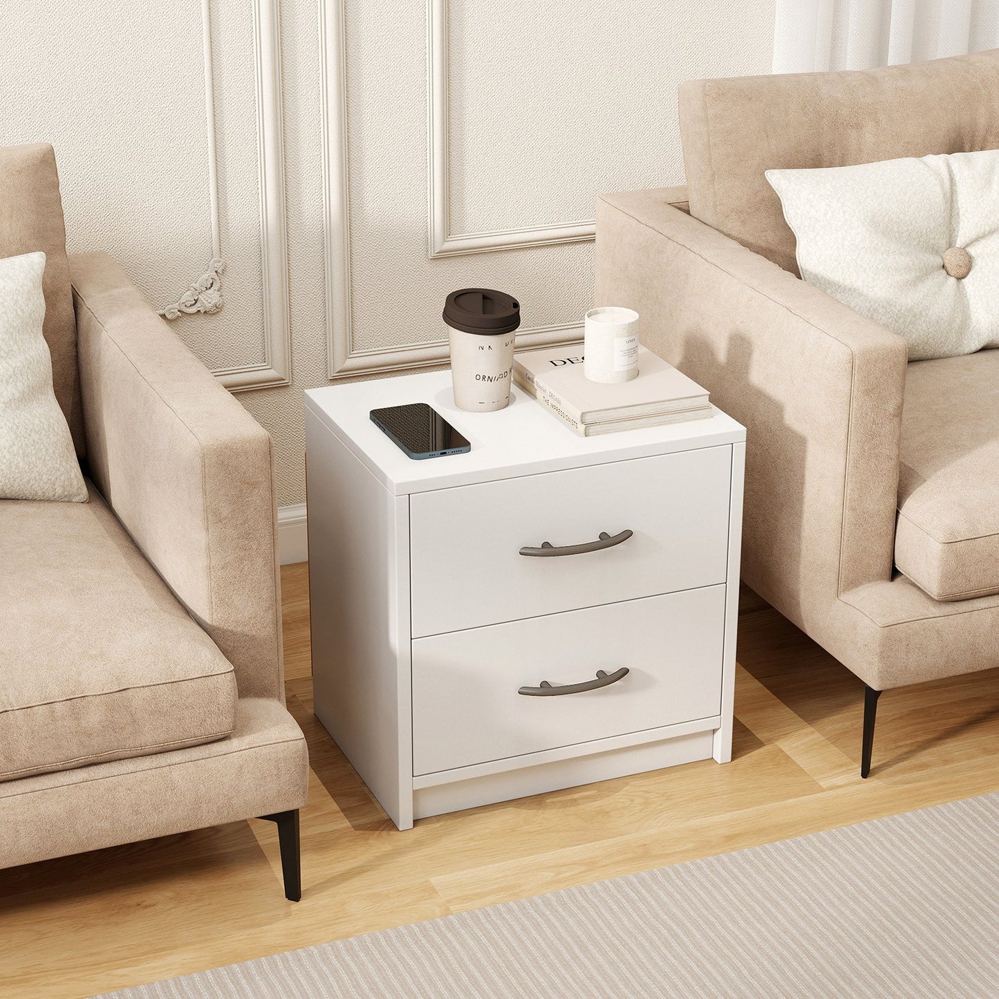 2 Drawer Nightstand with Storage for Living Room-Oak