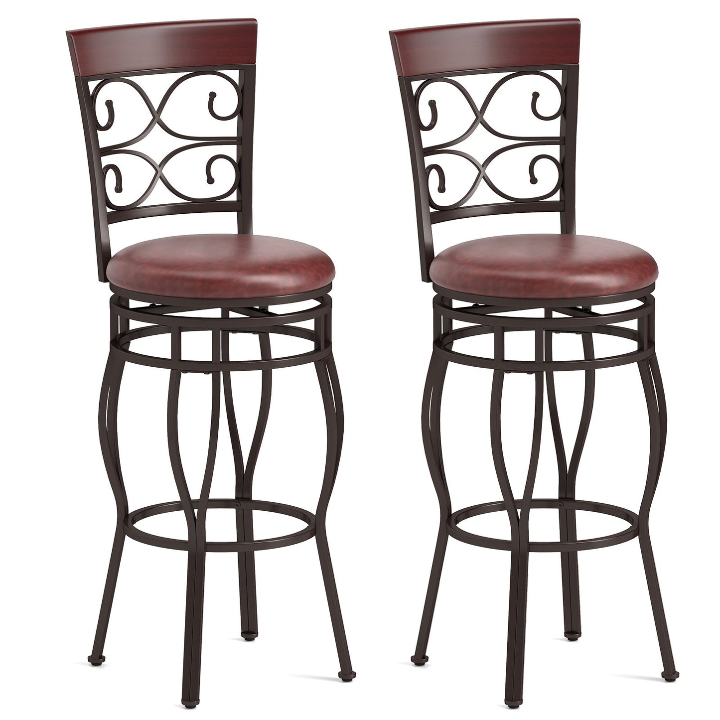 Set of 2 30 Inch Bar Stool with Backrest and Footrest-Black