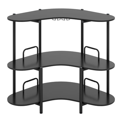 3-Tier Liquor Bar Table with Stemware Racks and Storage Shelves-Black