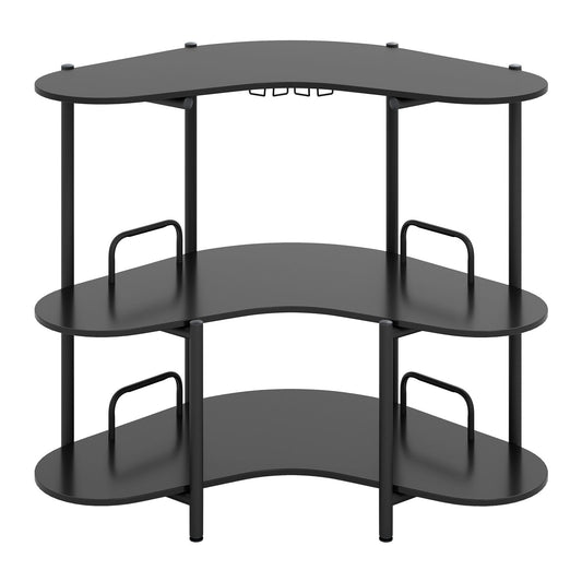 3-Tier Liquor Bar Table with Stemware Racks and Storage Shelves-Black