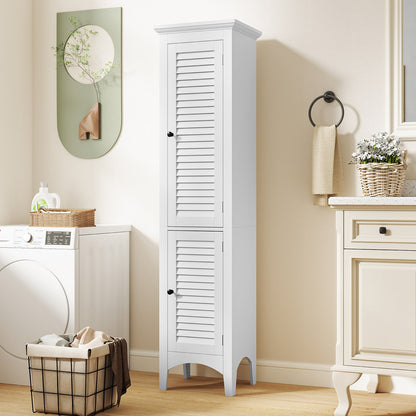 Tall Bathroom Floor Cabinet with Shutter Doors and Adjustable Shelf-Black