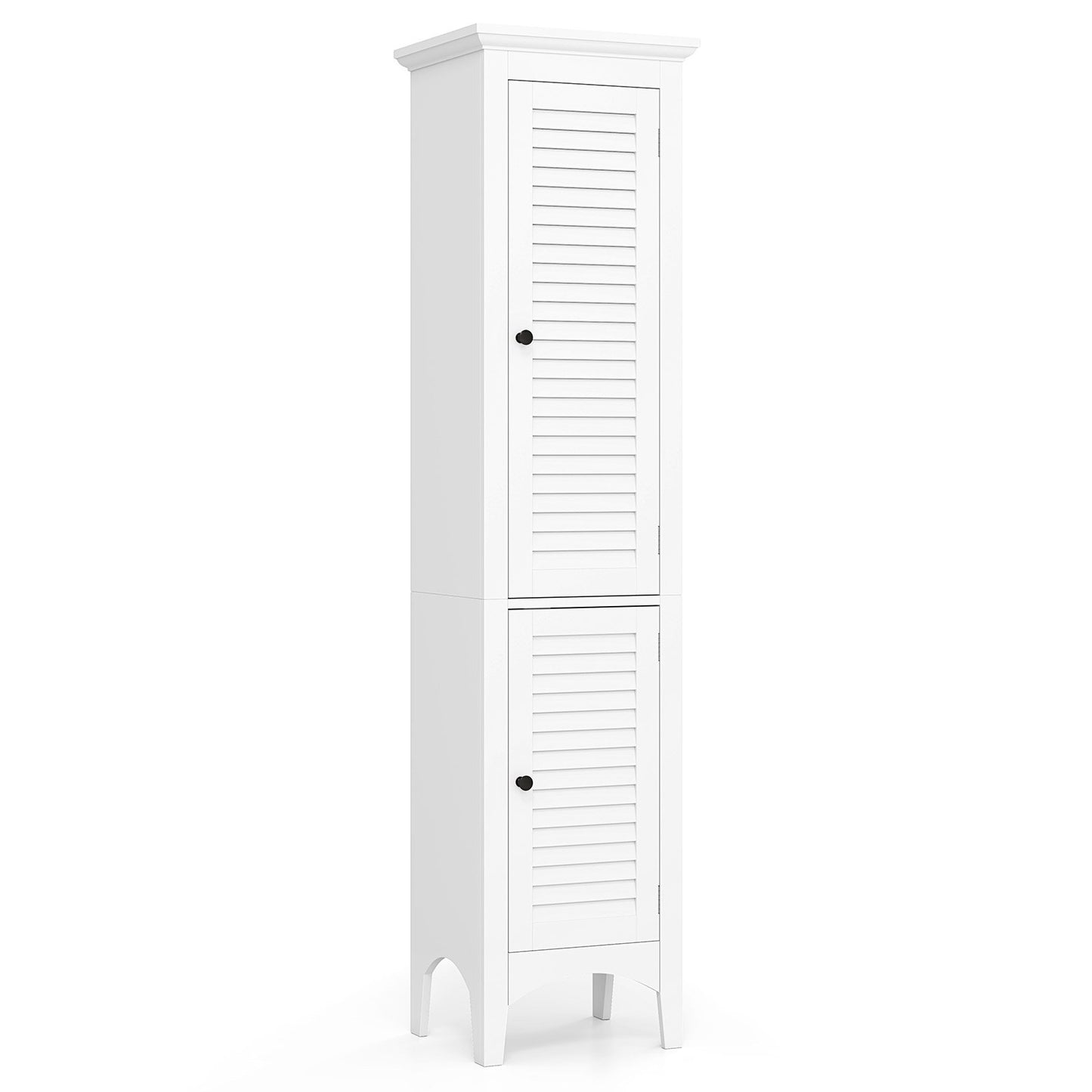 Tall Bathroom Floor Cabinet with Shutter Doors and Adjustable Shelf-Black