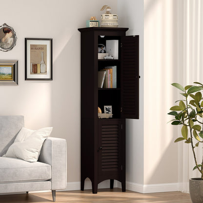 Tall Bathroom Floor Cabinet with Shutter Doors and Adjustable Shelf-Black
