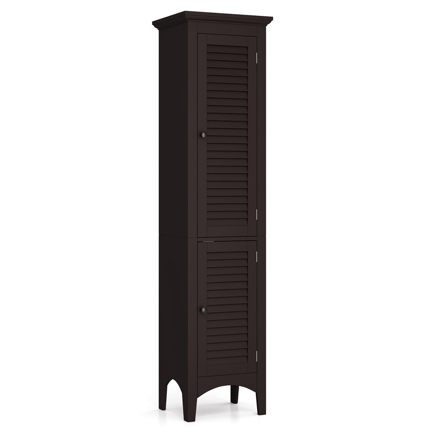 Tall Bathroom Floor Cabinet with Shutter Doors and Adjustable Shelf-Black