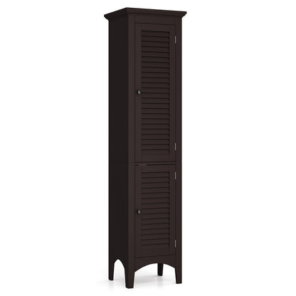 Tall Bathroom Floor Cabinet with Shutter Doors and Adjustable Shelf-Black