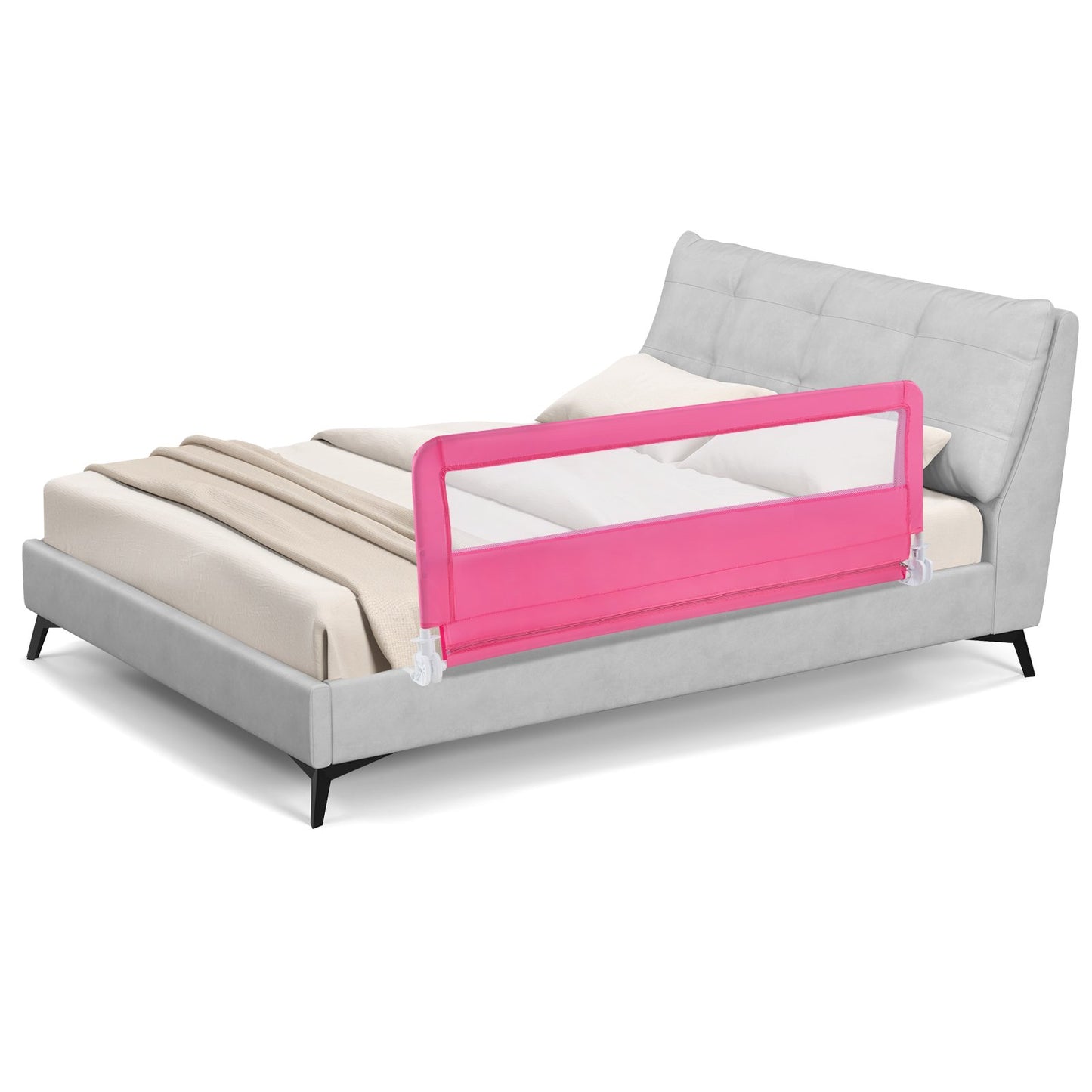 59 Inch Extra Long Folding Breathable Baby Children Toddlers Bed Rail Guard with Safety Strap-Beige