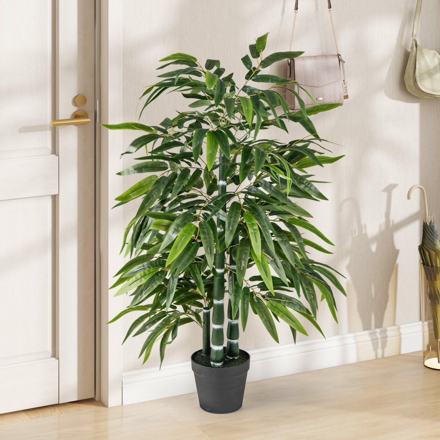 2 Pack Fake Bamboo Leave Tree with 3 PE Bamboo Trunk-Green