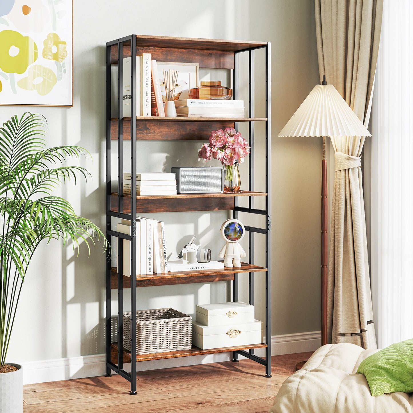 5-Tier Bookshelf with Adjustable and Tiltable Shelves-Black