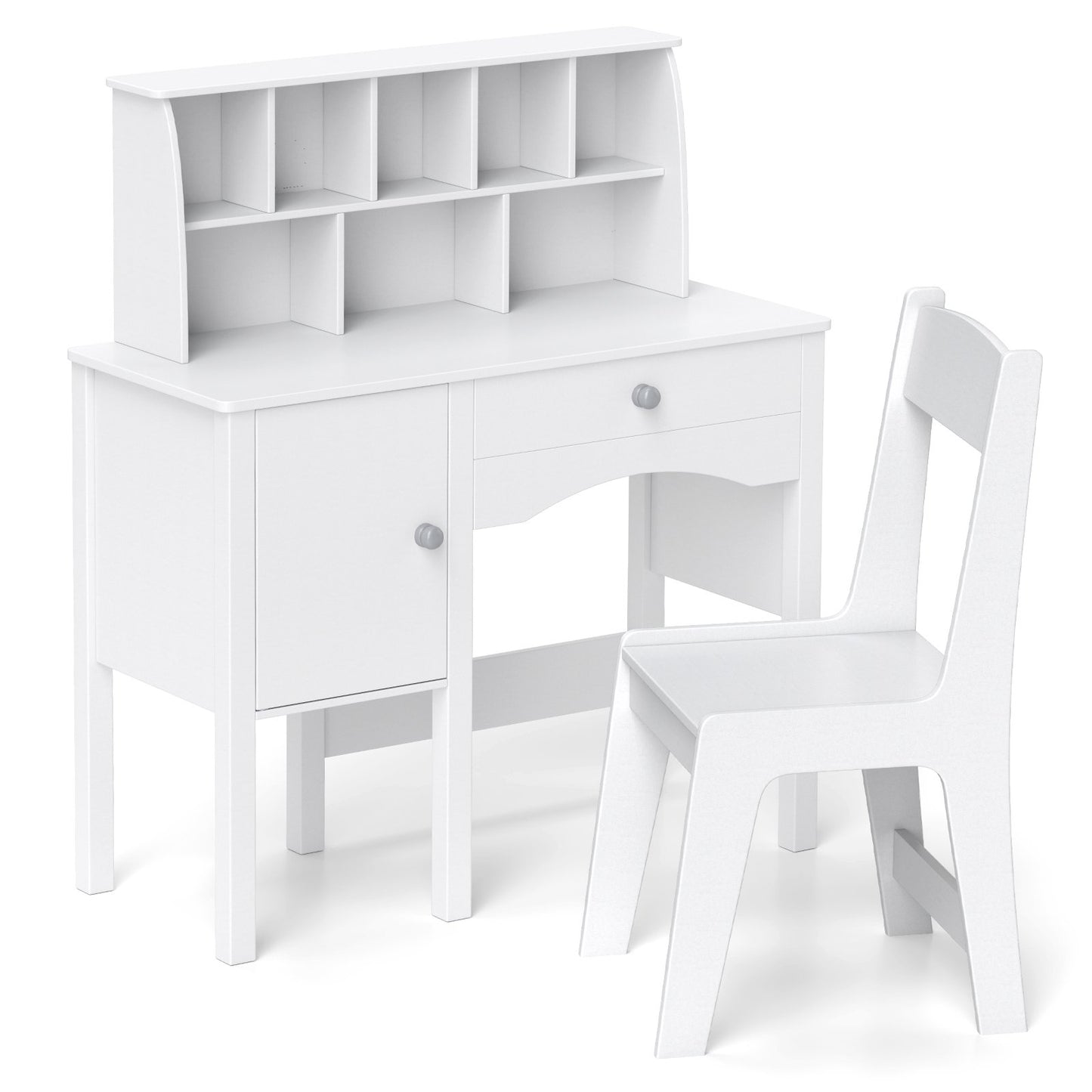 Kids Study Desk and Chair Set with Chair Hutch and Storage Cabinet for 3+ Years Old-Pink