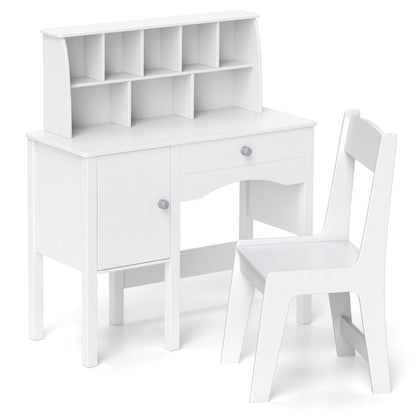 Kids Study Desk and Chair Set with Chair Hutch and Storage Cabinet for 3+ Years Old-Pink