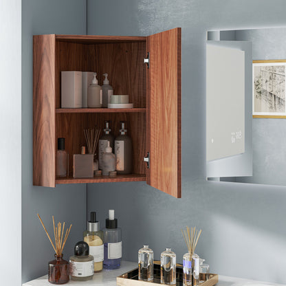 Corner Medicine Cabinet with Mirror with Open Mirror Door and Adjustable Shelf-Brown