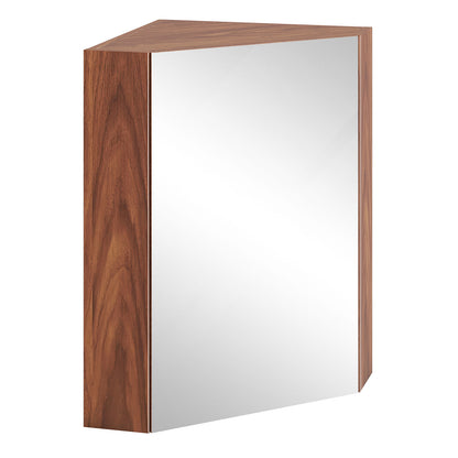 Corner Medicine Cabinet with Mirror with Open Mirror Door and Adjustable Shelf-Brown