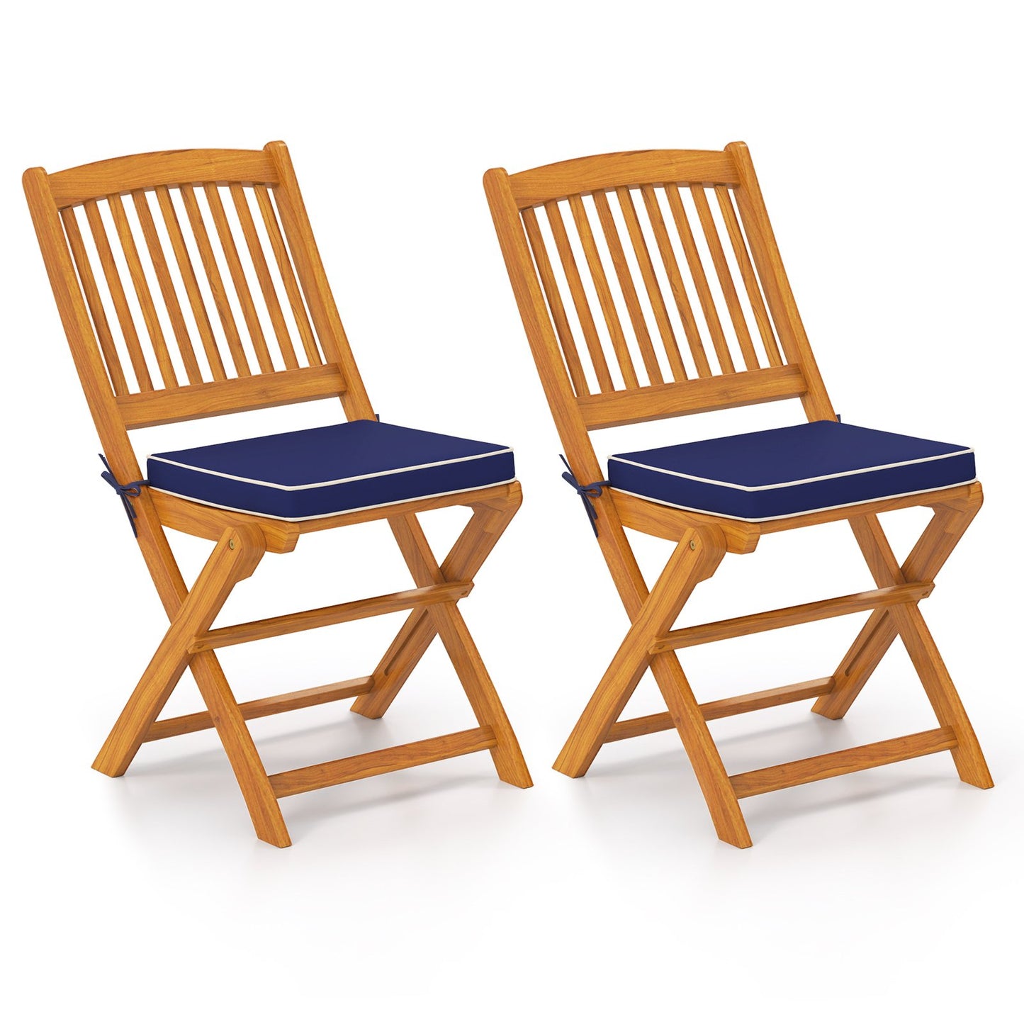 Outdoor Folding Chairs with Seat Cushions Set of 2-Beige