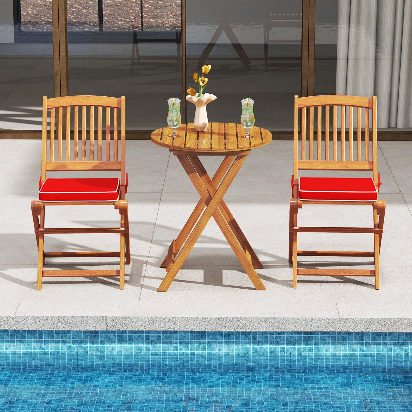 Outdoor Folding Chairs with Seat Cushions Set of 2-Beige