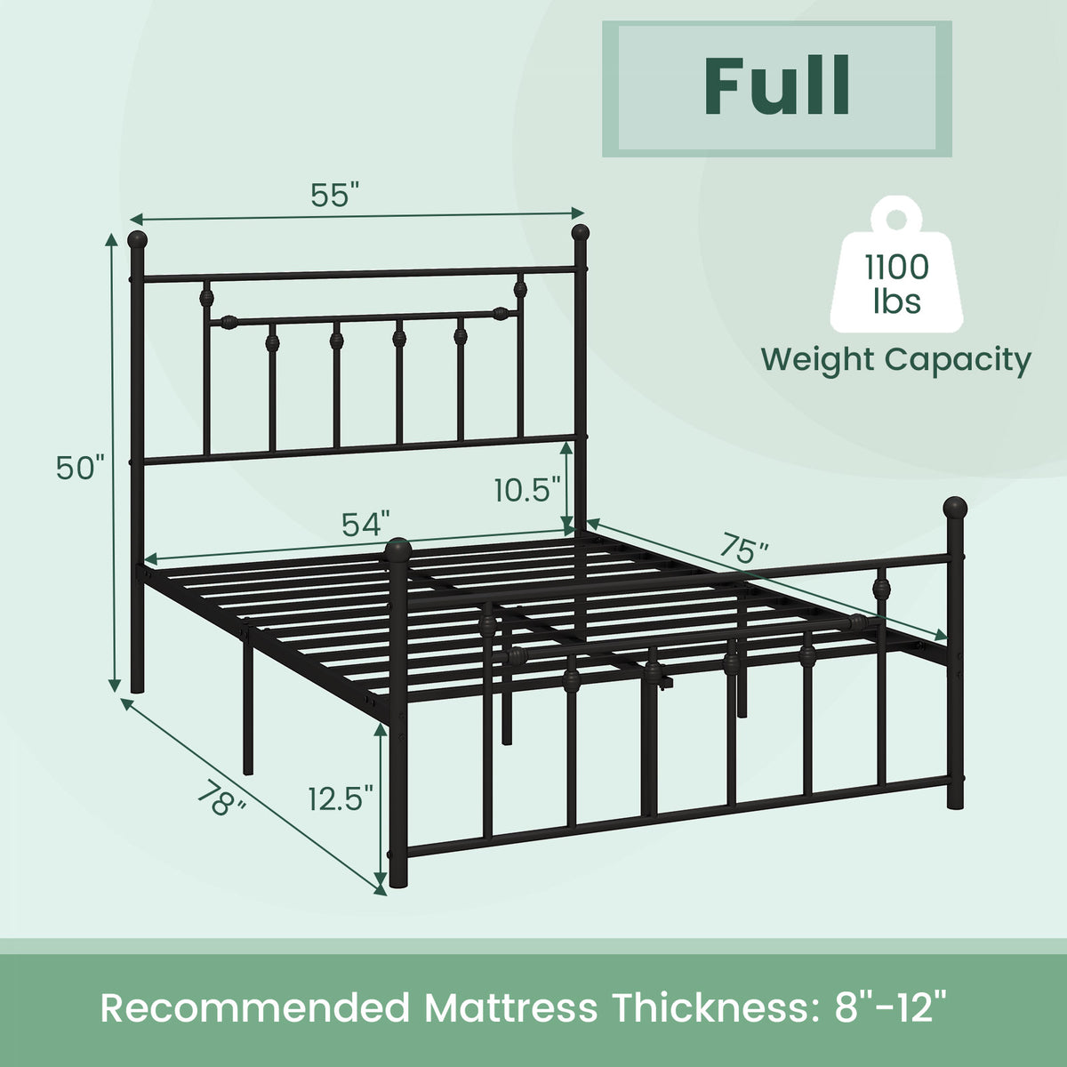 Full/Queen/Twin Size Heavy-duty Metal Bed Frame with Headboard-Full Size