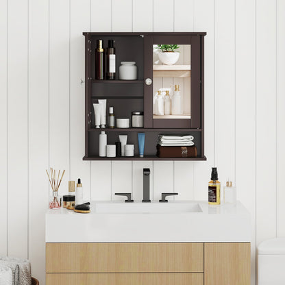 Double Door Wall-Mounted Bathroom Mirror Cabinet with Storage Shelf-Black