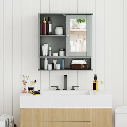 Double Door Wall-Mounted Bathroom Mirror Cabinet with Storage Shelf-Black