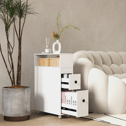 Slim Bathroom Cabinet Wooden Toilet Organizer with Deep Slide Out Drawers