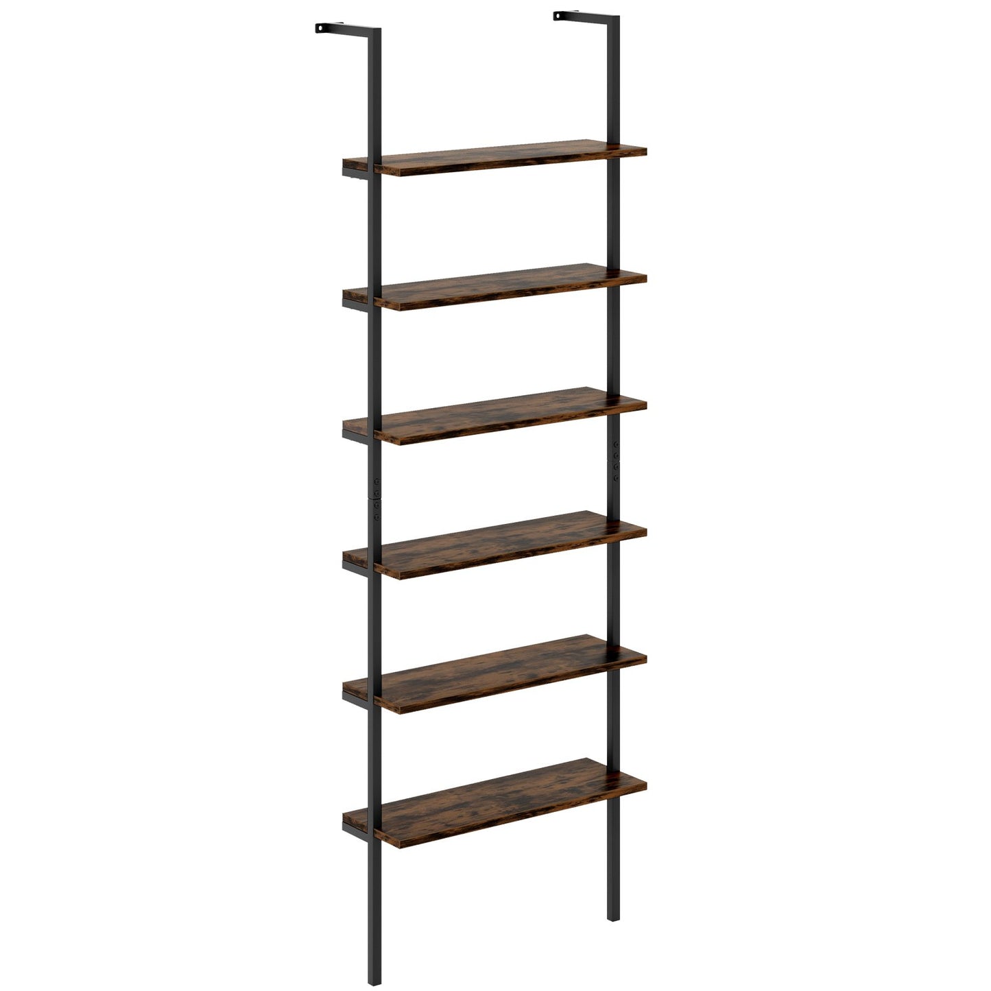 6-tier Ladder Shelf 72 Inches Industrial Wall Mounted Bookshelf-Oak