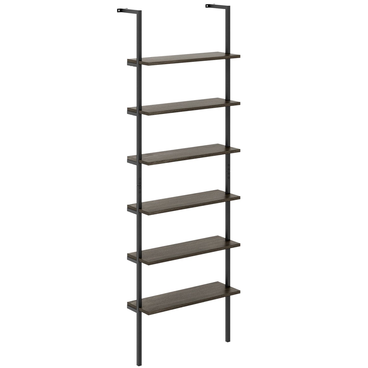 6-tier Ladder Shelf 72 Inches Industrial Wall Mounted Bookshelf-Oak