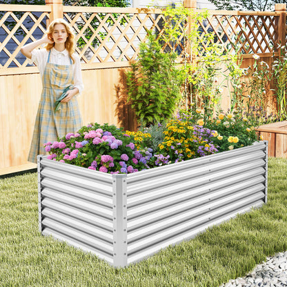 6 x 3 x 2 Feet Metal Rectangular Raised Garden Bed with Open Bottom Design-Gray