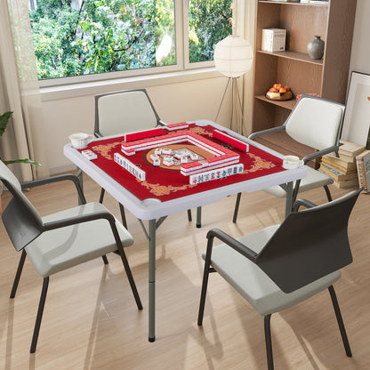 35 Inch 4 Player Game Card Folding Mahjong Table with Cup Holders-Blue