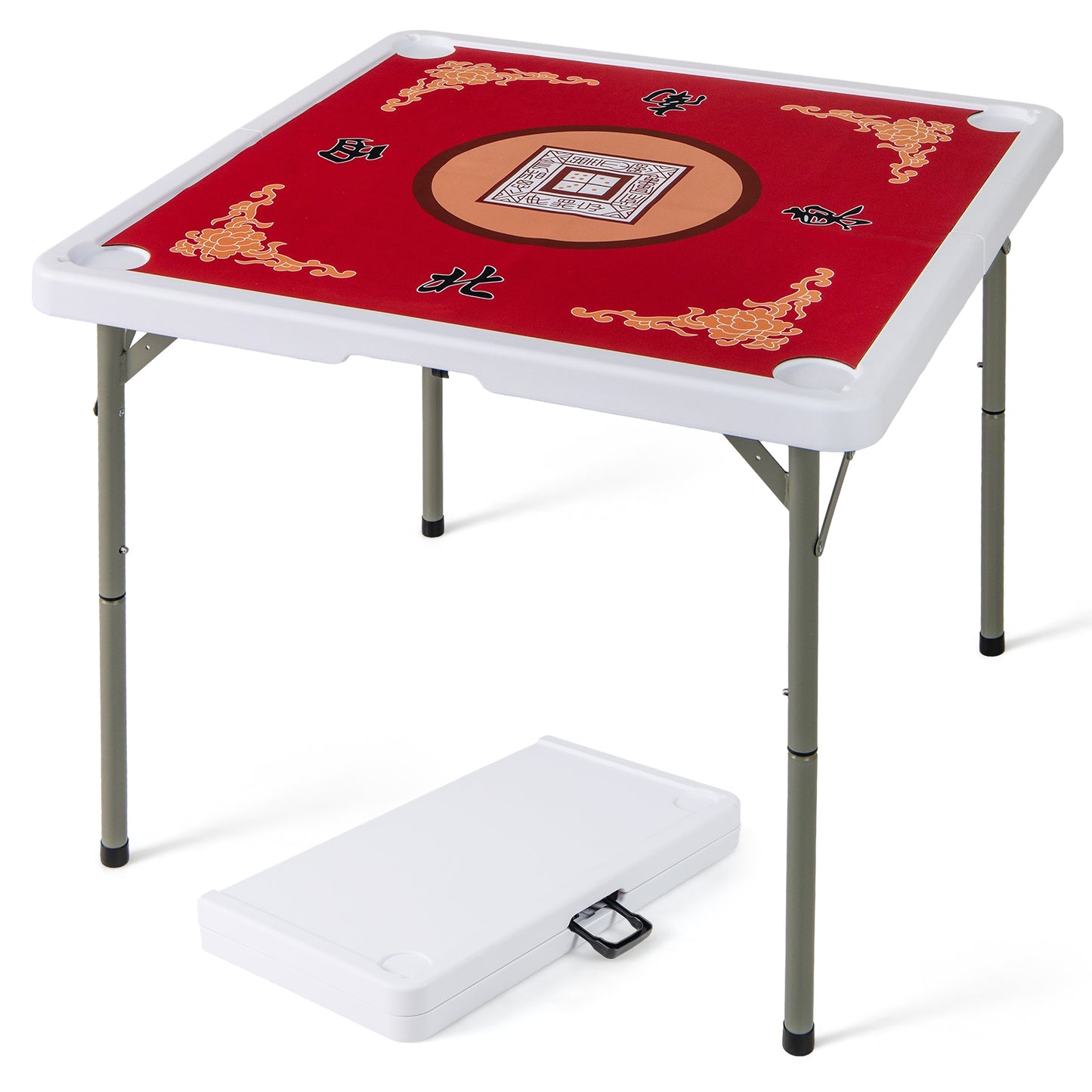 35 Inch 4 Player Game Card Folding Mahjong Table with Cup Holders-Blue