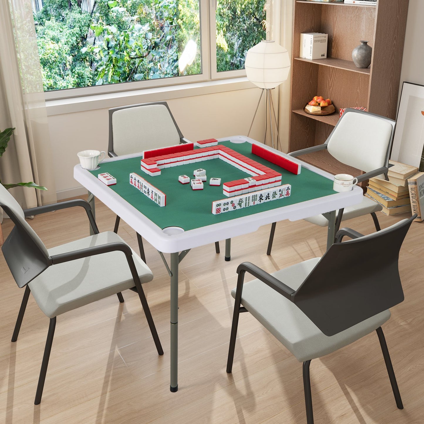35 Inch 4 Player Game Card Folding Mahjong Table with Cup Holders-Blue