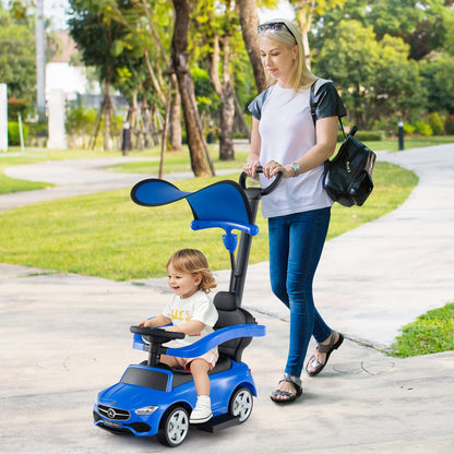 3-in-1 Ride on Push Car Mercedes-Benz Licensed Sliding Car with Canopy-Black