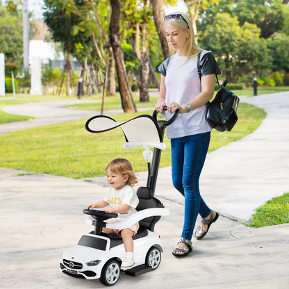 3-in-1 Ride on Push Car Mercedes-Benz Licensed Sliding Car with Canopy-Black