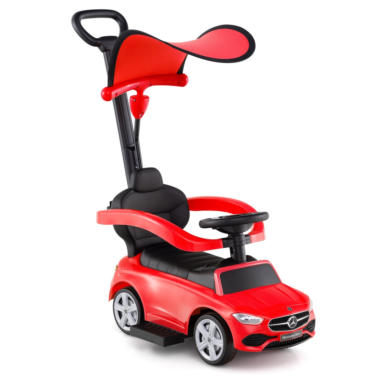3-in-1 Ride on Push Car Mercedes-Benz Licensed Sliding Car with Canopy-Black
