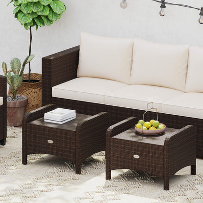 2 Pieces Outdoor Patio PE Wicker Ottomans with Removable Cushions-Beige