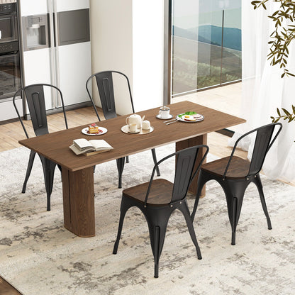 Metal Dining Chairs Set of 4 Tolix Style Stackable Kitchen Chairs with Wood Seat-Black