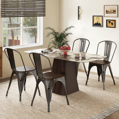 Metal Dining Chairs Set of 4 Tolix Style Stackable Kitchen Chairs with Wood Seat-Black