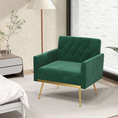 Modern Velvet Accent Chair with Button Tufted Back Golden Metal Legs and Adjustable Foot Pads-Green