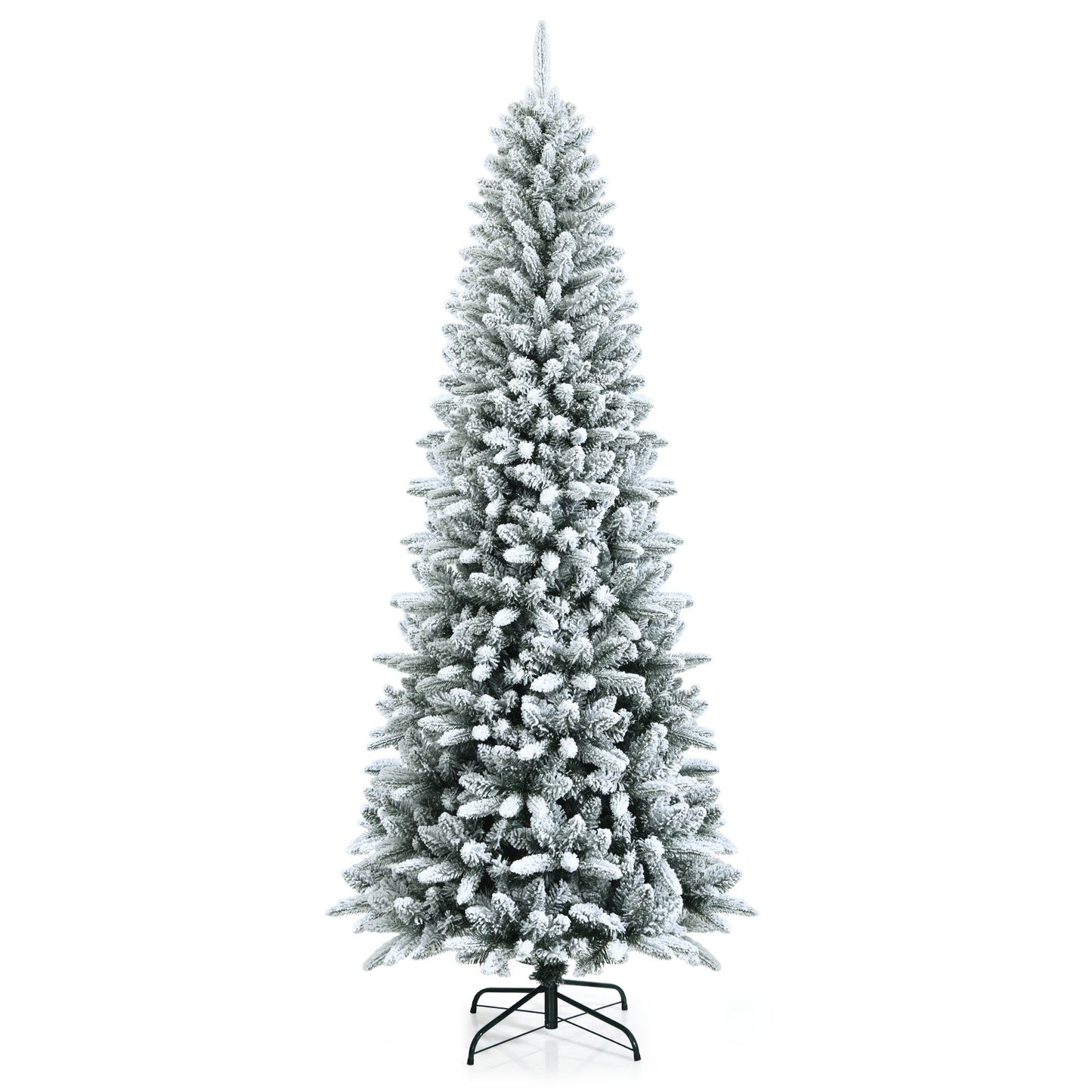Snow-Flocked Hinged Artificial Christmas Pencil Tree with Mixed Tips-6.5 ft
