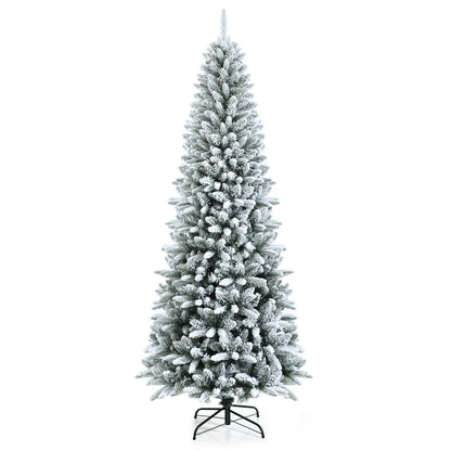 Snow-Flocked Hinged Artificial Christmas Pencil Tree with Mixed Tips-6.5 ft