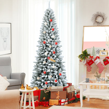 Snow-Flocked Hinged Artificial Christmas Pencil Tree with Mixed Tips-7.5'