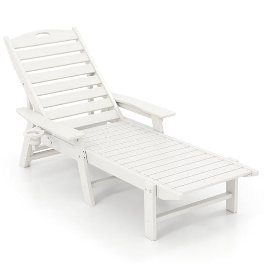 Patio Chaise Lounge Chair with 4 Position Backrest-White