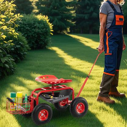 Extendable Handle Garden Cart Rolling Wagon Scooter-Blue