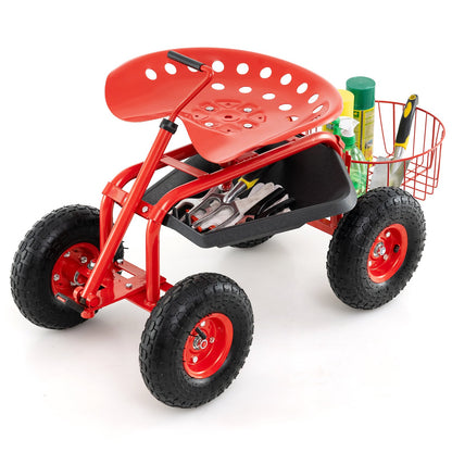 Extendable Handle Garden Cart Rolling Wagon Scooter-Blue