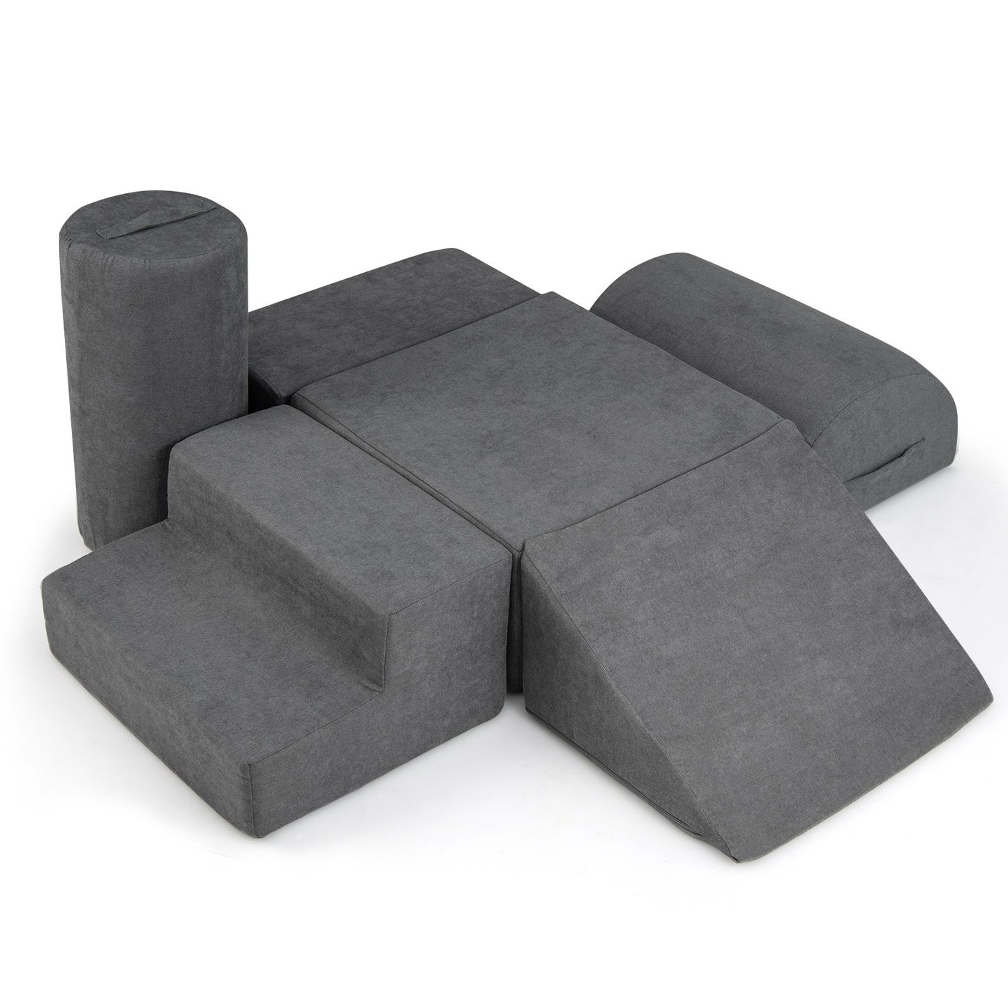 6-Piece Baby Climbing Blocks with 30D High-Density Foam and Carrying Handles-Gray