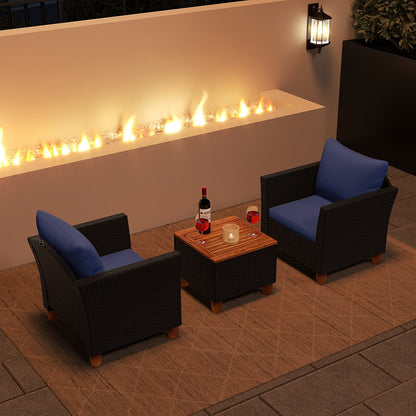 3 Pieces Outdoor Patio Rattan Furniture Set-Black