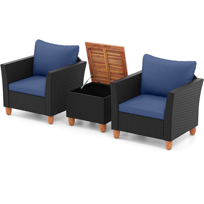3 Pieces Outdoor Patio Rattan Furniture Set-Black