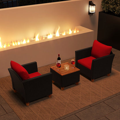3 Pieces Outdoor Patio Rattan Furniture Set-Black