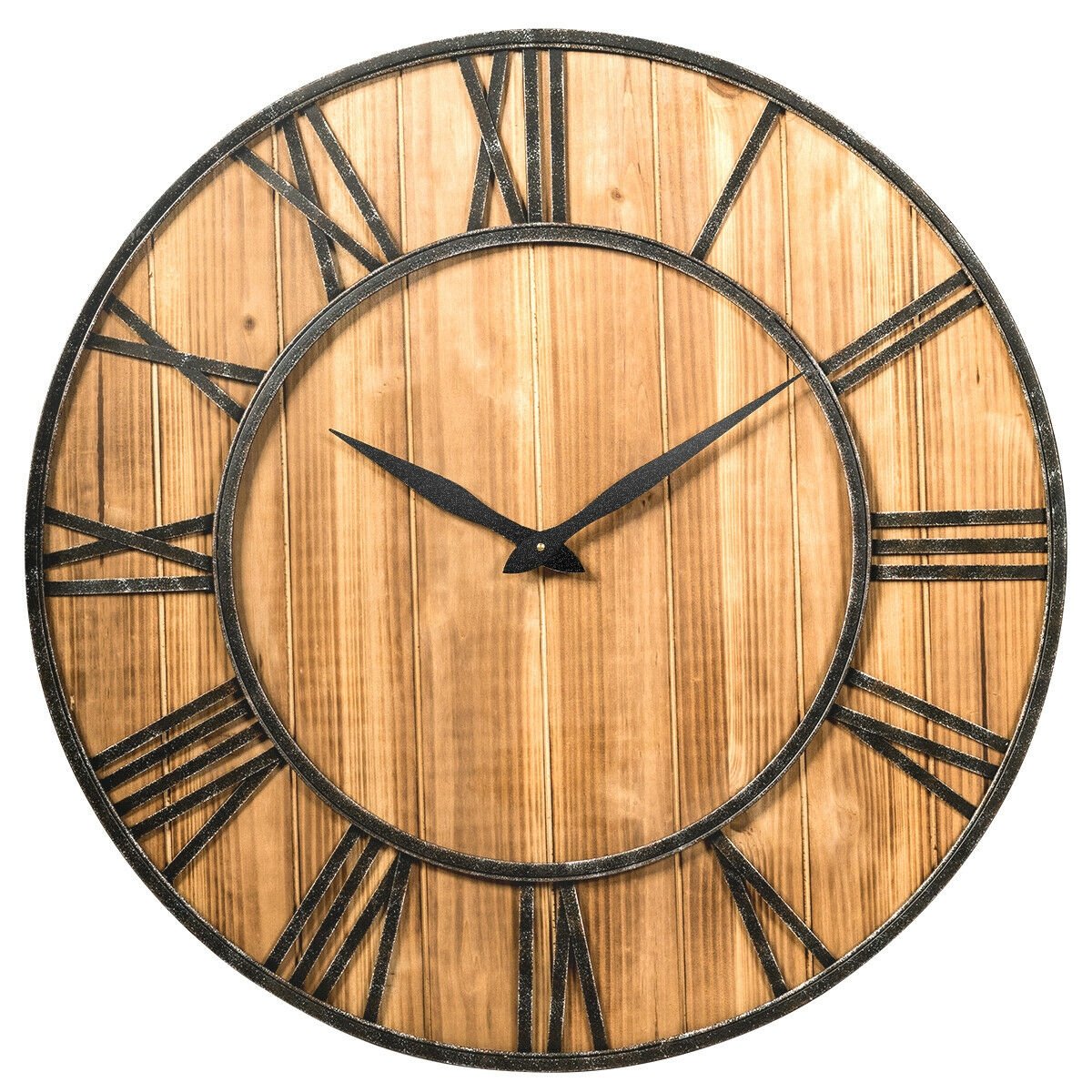 27 Inch Round Wall Clock Decorative Wooden Silent Clock with Battery